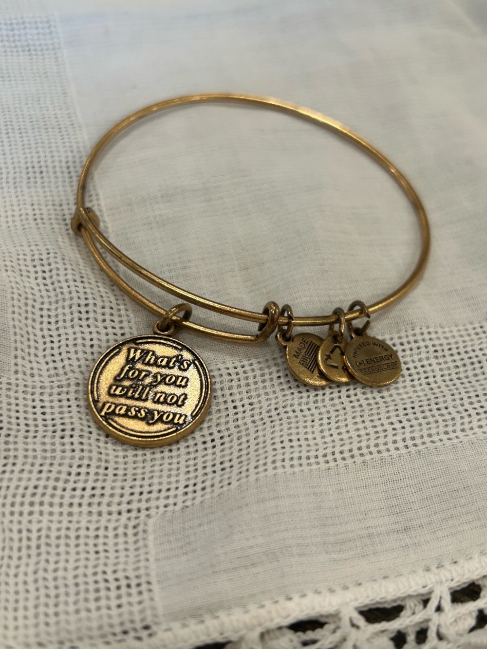 Alex and Ani “What’s For You Will Not Pass You” bangle in Rafaelian Gold